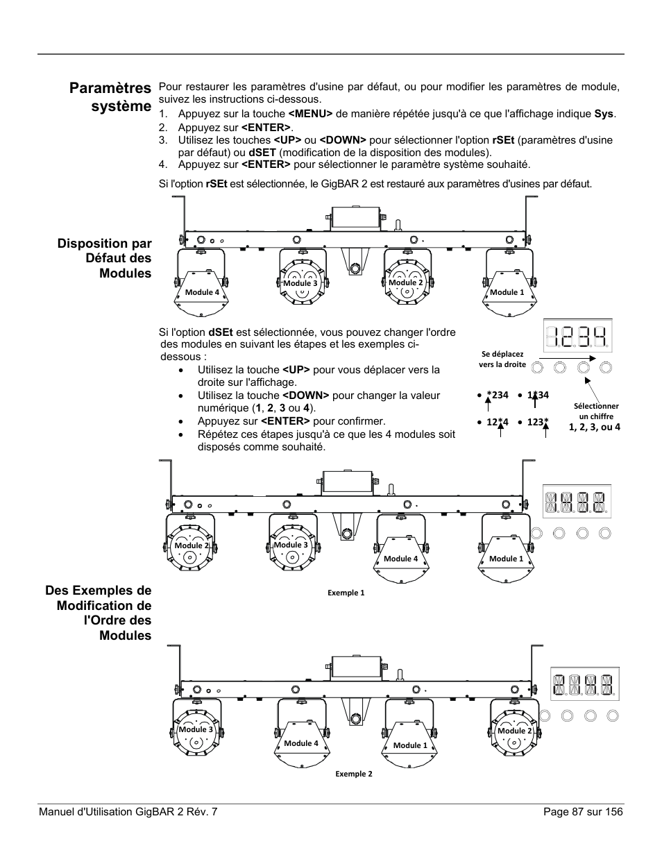 Paramètres système, Disposition par défaut des modules | CHAUVET DJ GigBAR 2 All-In-One Lighting System User Manual | Page 87 / 156
