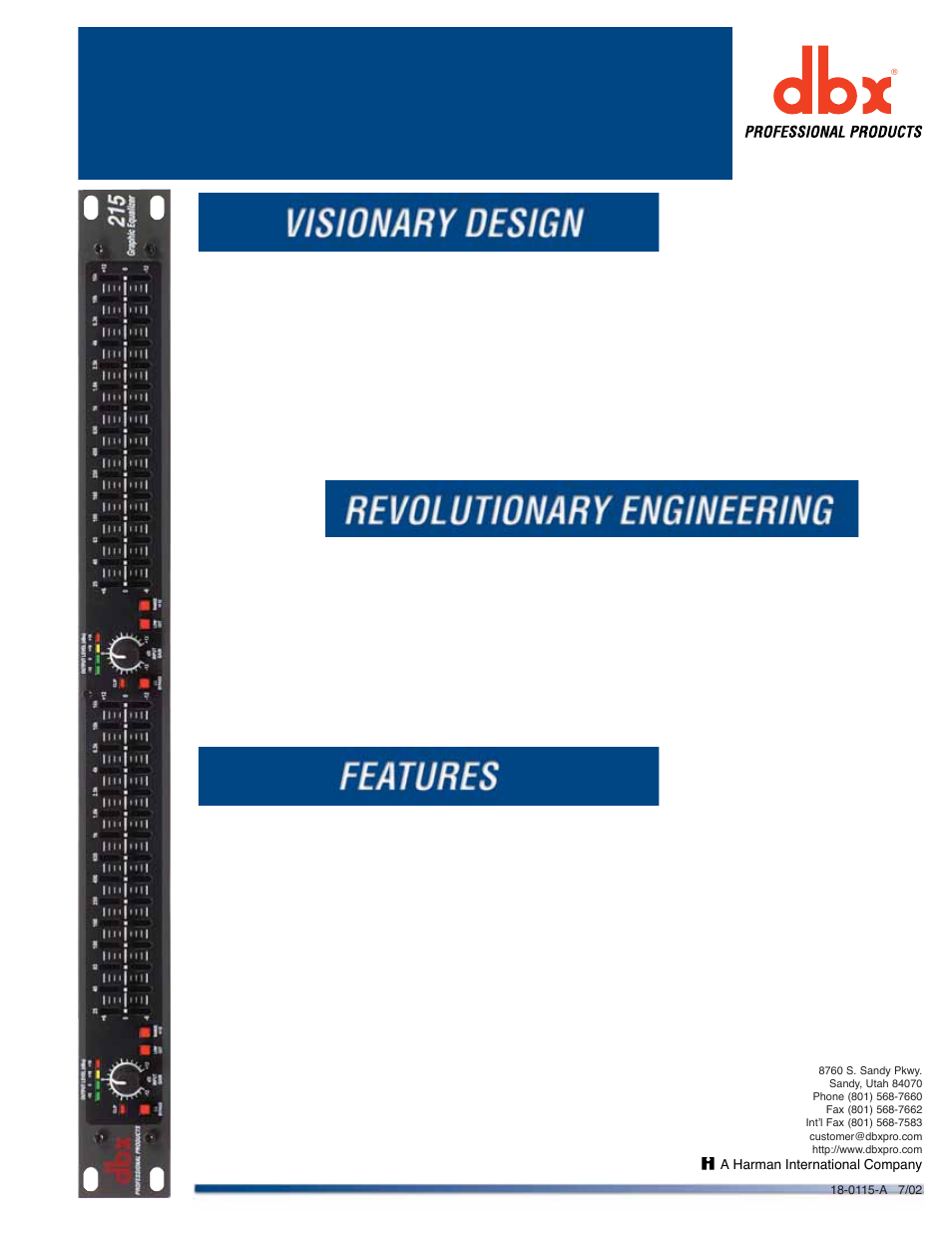 dbx Pro 215 User Manual | 2 pages