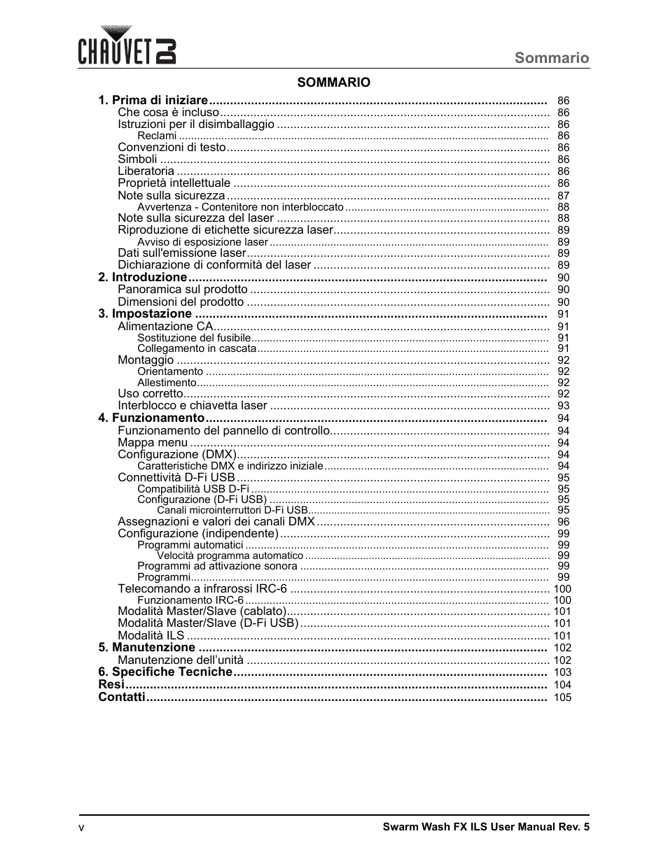CHAUVET DJ Swarm Wash FX ILS Derby, Wash, Laser, Strobe, Multi-Effects Fixture User Manual | Page 6 / 132