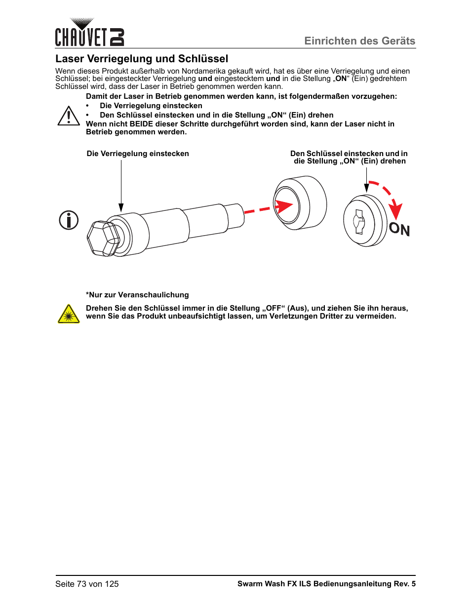 Laser verriegelung und schlüssel, Einrichten des geräts | CHAUVET DJ Swarm Wash FX ILS Derby, Wash, Laser, Strobe, Multi-Effects Fixture User Manual | Page 80 / 132