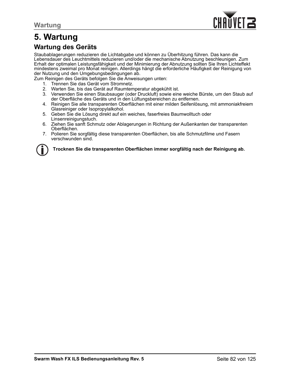 Wartung, Wartung des geräts | CHAUVET DJ Swarm Wash FX ILS Derby, Wash, Laser, Strobe, Multi-Effects Fixture User Manual | Page 89 / 132