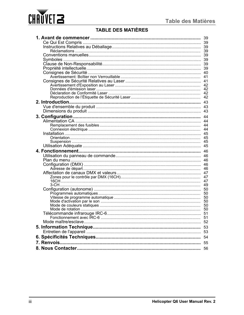 CHAUVET DJ Helicopter Q6 - Rotating Multi-Effects Light with Laser (RGBW) User Manual | Page 4 / 100