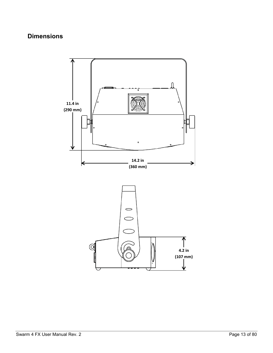 Dimensions | CHAUVET DJ Swarm 4 FX 3-In-1 LED User Manual | Page 13 / 80