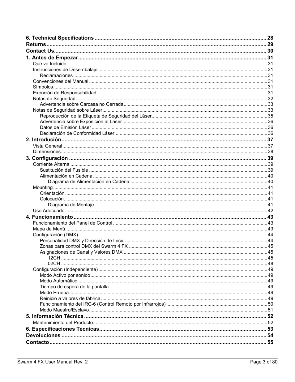 CHAUVET DJ Swarm 4 FX 3-In-1 LED User Manual | Page 3 / 80