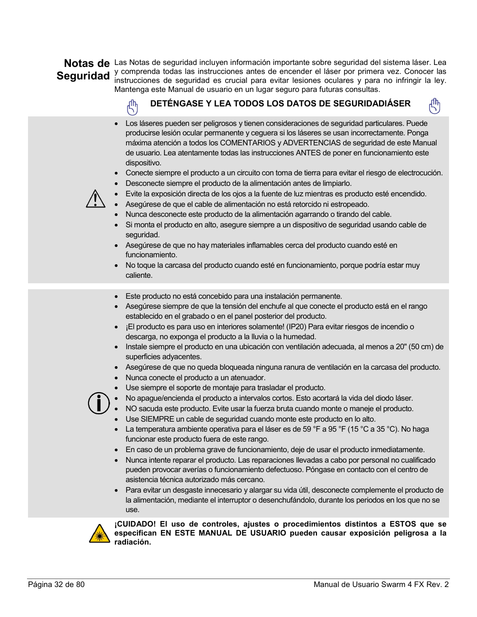 Notas de seguridad | CHAUVET DJ Swarm 4 FX 3-In-1 LED User Manual | Page 32 / 80