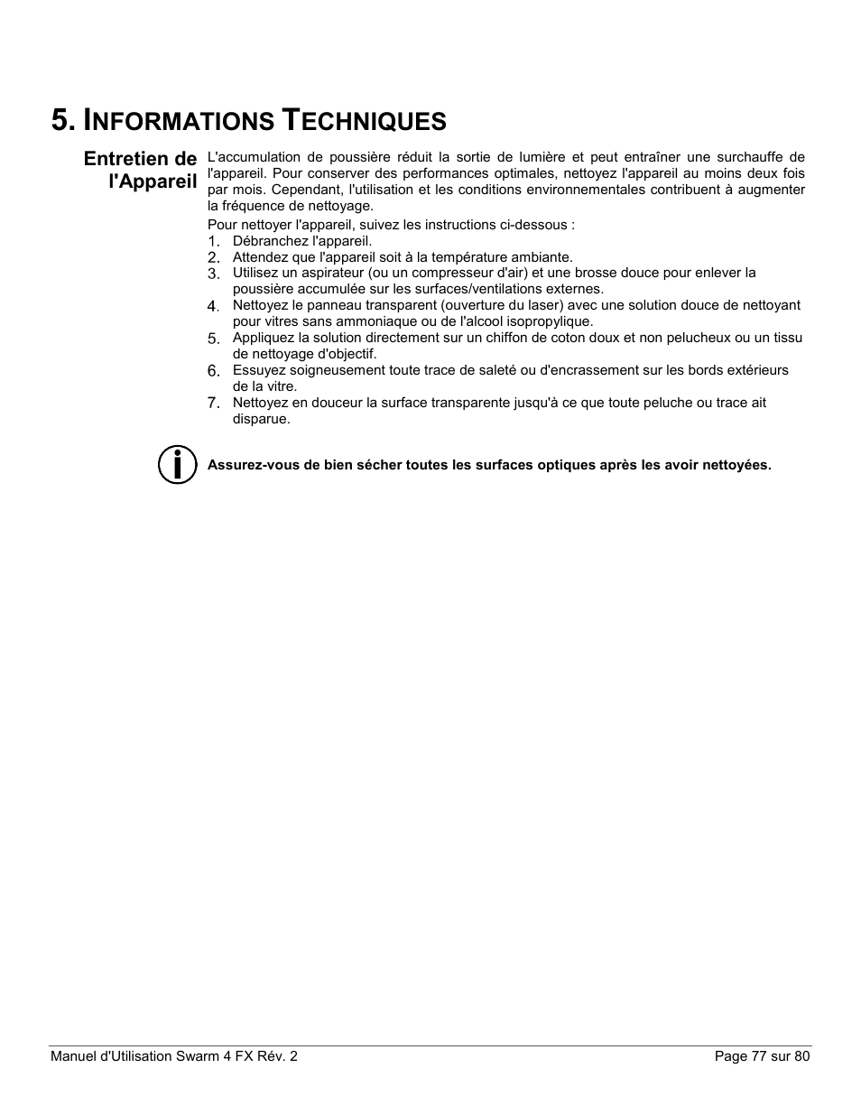 Informations techniques, Entretien de l'appareil, Nformations | Echniques | CHAUVET DJ Swarm 4 FX 3-In-1 LED User Manual | Page 77 / 80