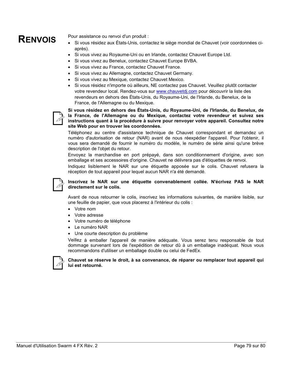 Renvois, Envois | CHAUVET DJ Swarm 4 FX 3-In-1 LED User Manual | Page 79 / 80