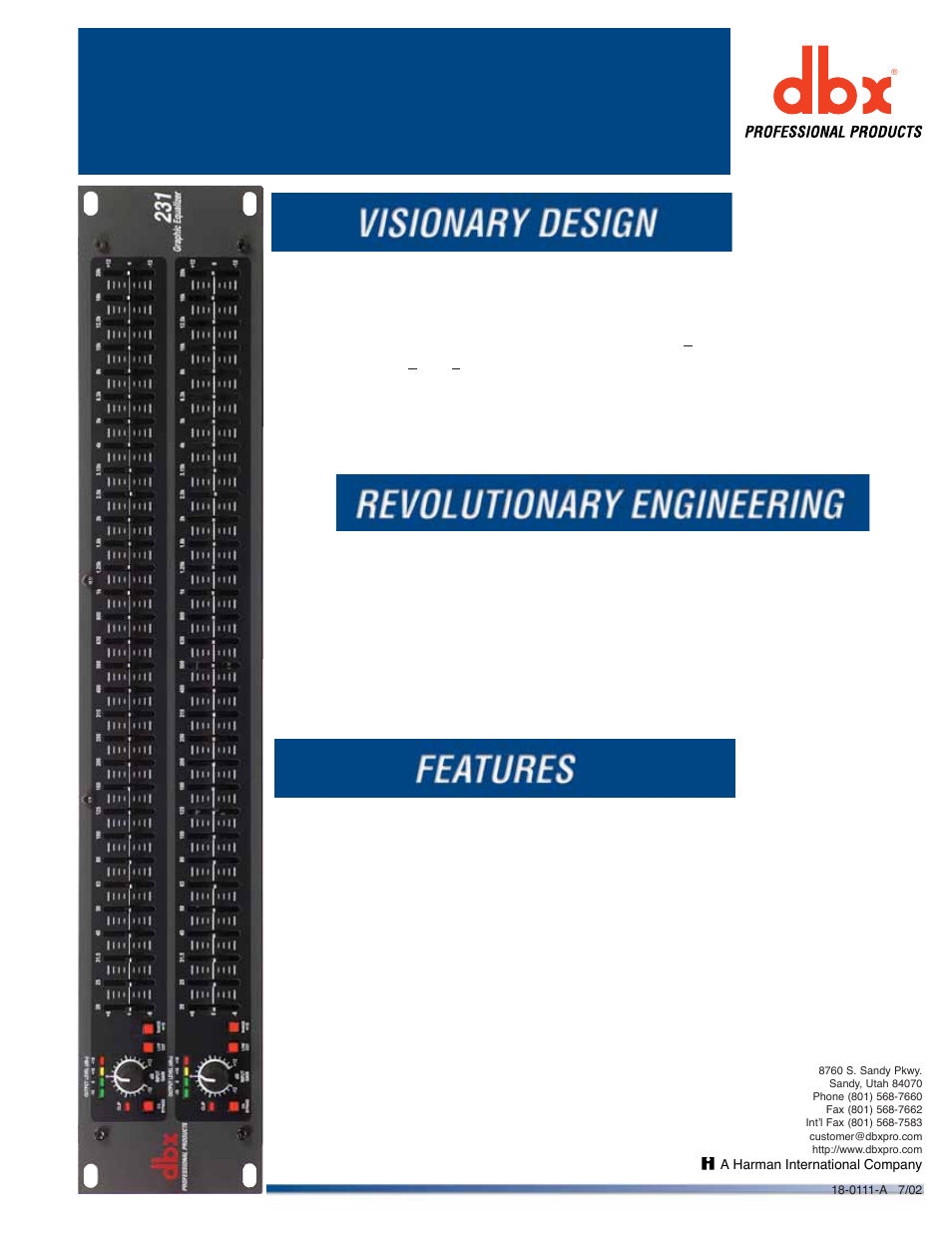 dbx Pro Dual Channel 31 231 User Manual | 2 pages