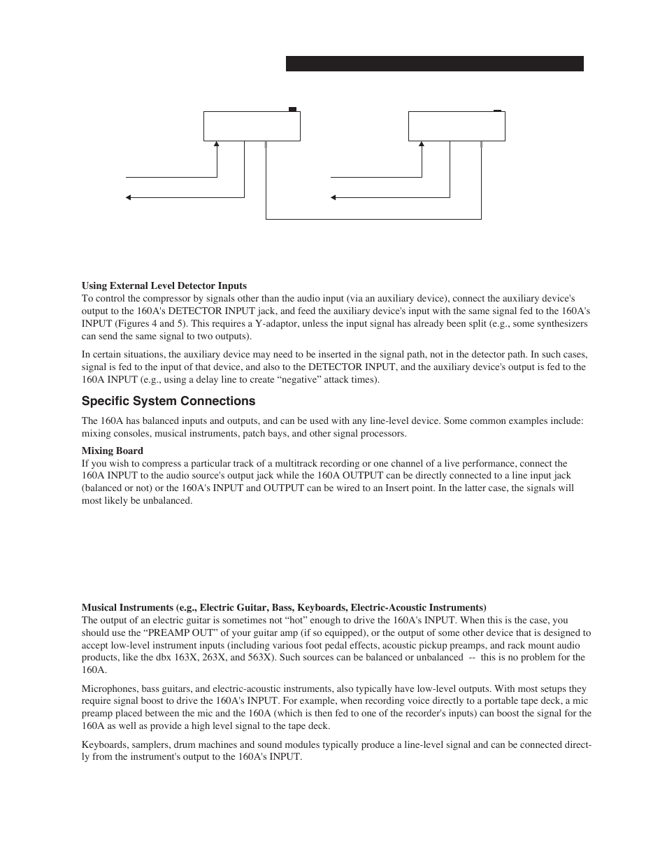 Specific system connections | dbx Pro 160A User Manual | Page 13 / 20