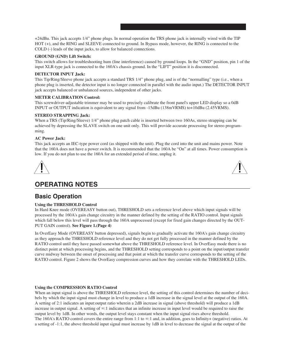 Basic operation | dbx Pro 160A User Manual | Page 7 / 20