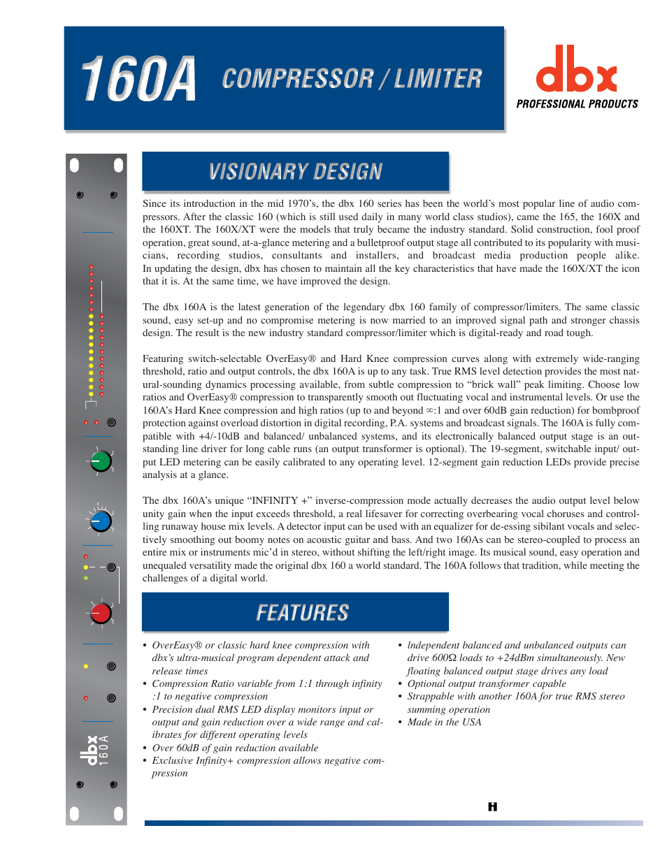 dbx Pro Visionary Design 160A User Manual | 2 pages