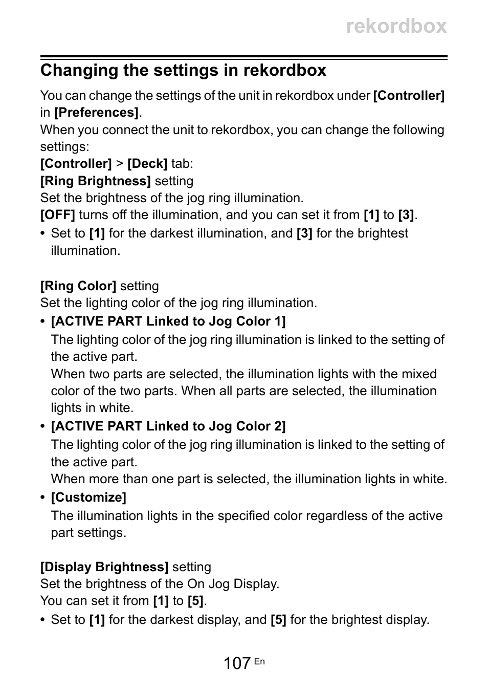 Changing the settings in rekordbox, Rekordbox | Pioneer Dj DDJ-FLX10 4-Channel DJ Controller for rekordbox and Serato DJ Pro (Black) User Manual | Page 107 / 183