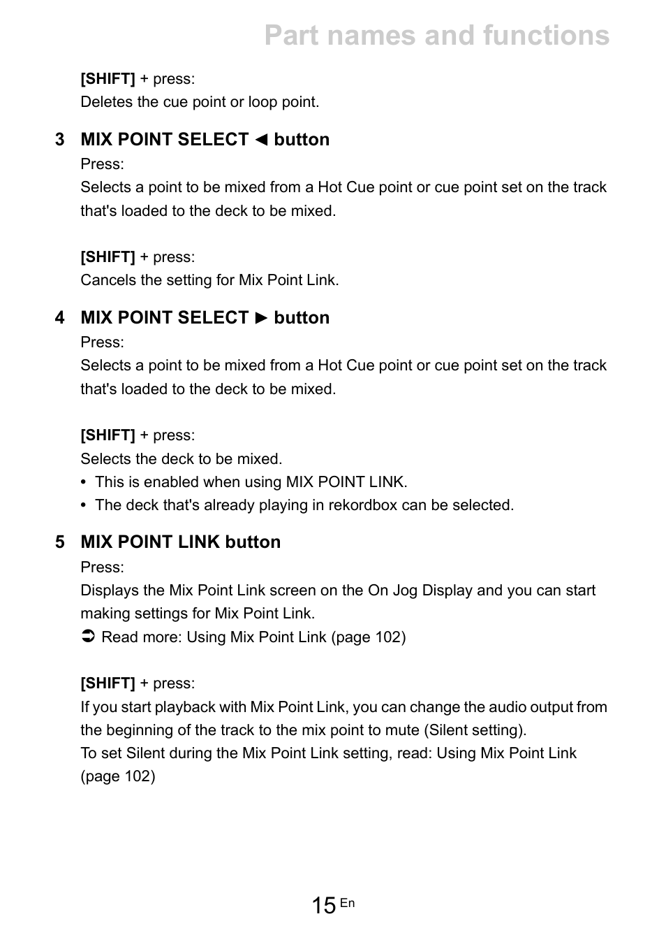 Part names and functions | Pioneer Dj DDJ-FLX10 4-Channel DJ Controller for rekordbox and Serato DJ Pro (Black) User Manual | Page 15 / 183