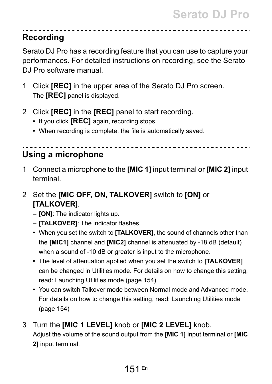 Serato dj pro, Recording, Using a microphone | Pioneer Dj DDJ-FLX10 4-Channel DJ Controller for rekordbox and Serato DJ Pro (Black) User Manual | Page 151 / 183