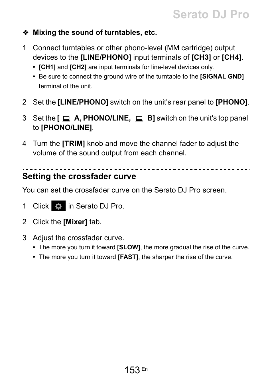 Serato dj pro, Setting the crossfader curve | Pioneer Dj DDJ-FLX10 4-Channel DJ Controller for rekordbox and Serato DJ Pro (Black) User Manual | Page 153 / 183