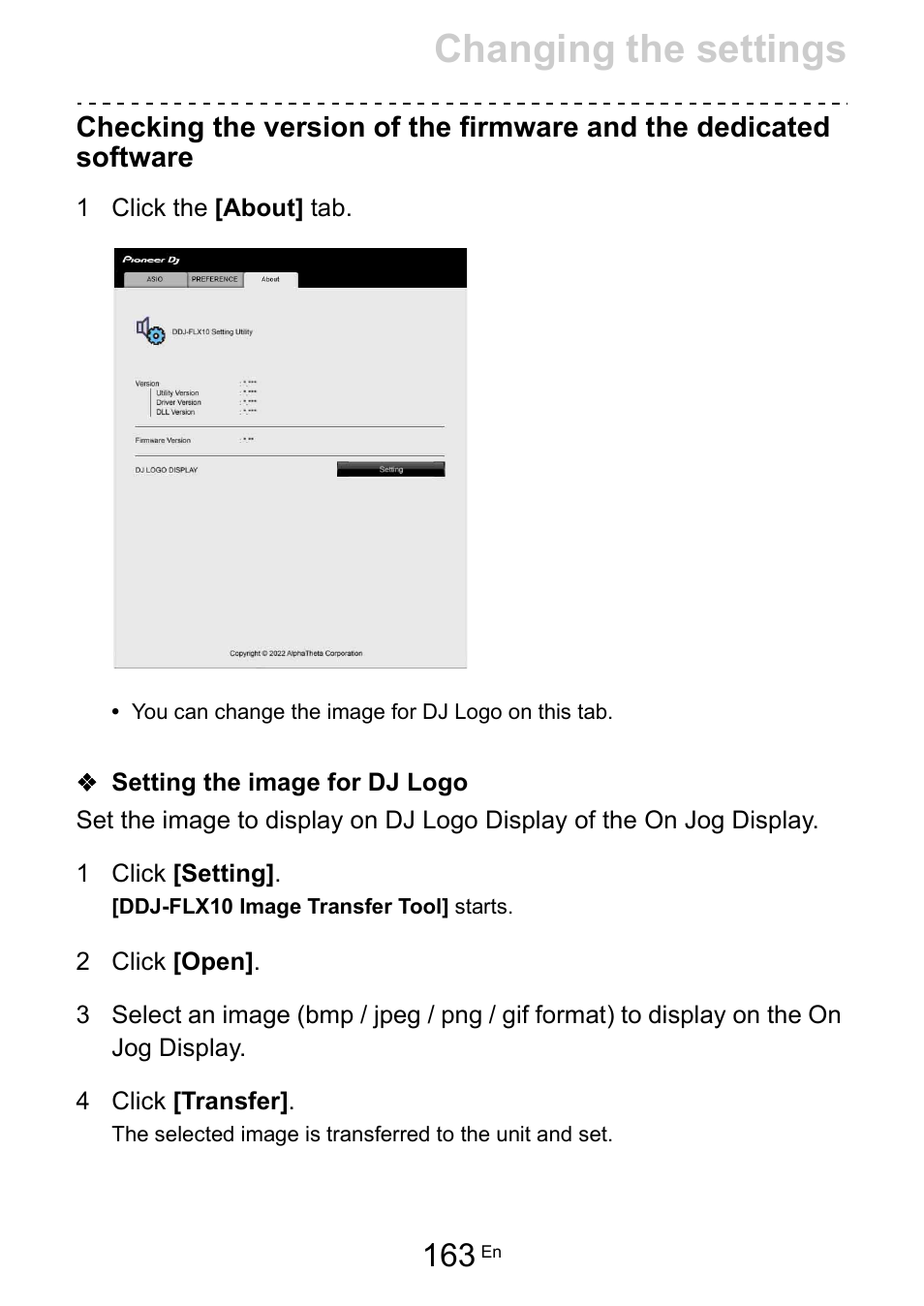 Changing the settings | Pioneer Dj DDJ-FLX10 4-Channel DJ Controller for rekordbox and Serato DJ Pro (Black) User Manual | Page 163 / 183