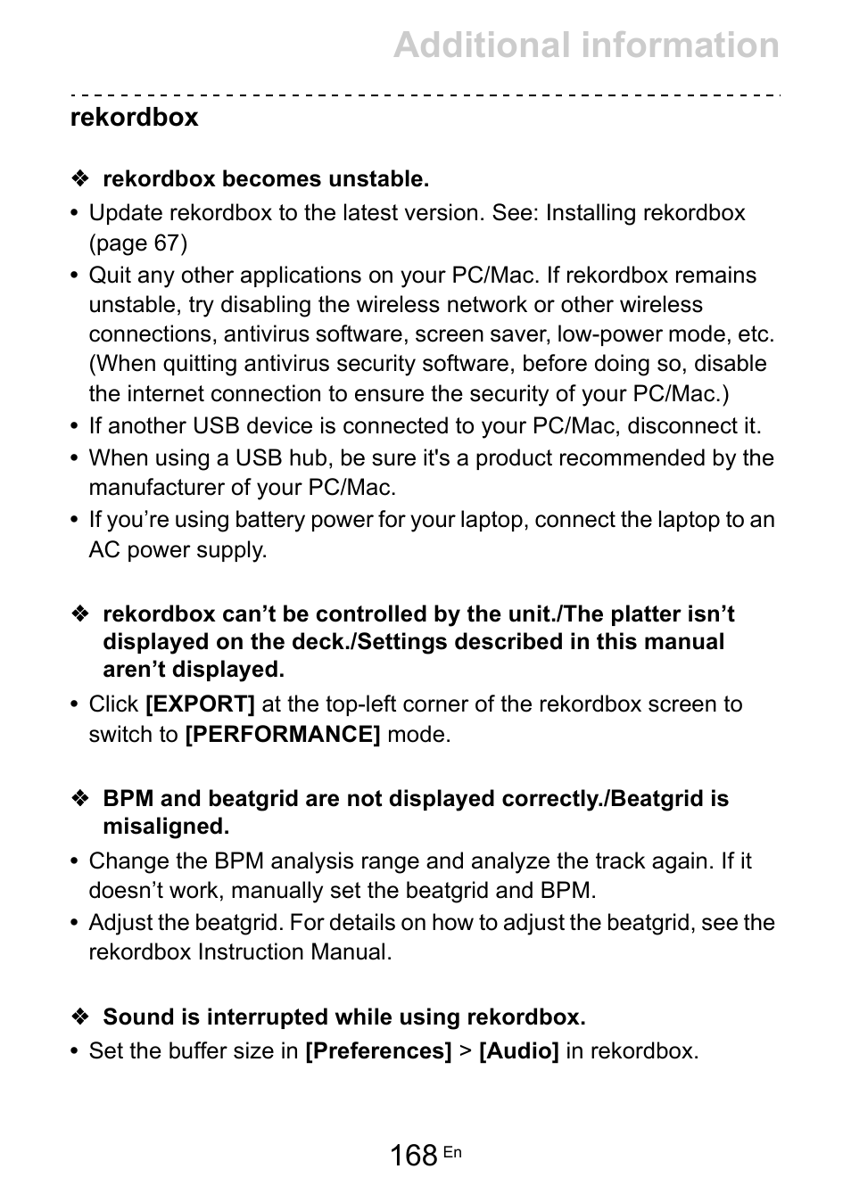 Additional information, Rekordbox | Pioneer Dj DDJ-FLX10 4-Channel DJ Controller for rekordbox and Serato DJ Pro (Black) User Manual | Page 168 / 183