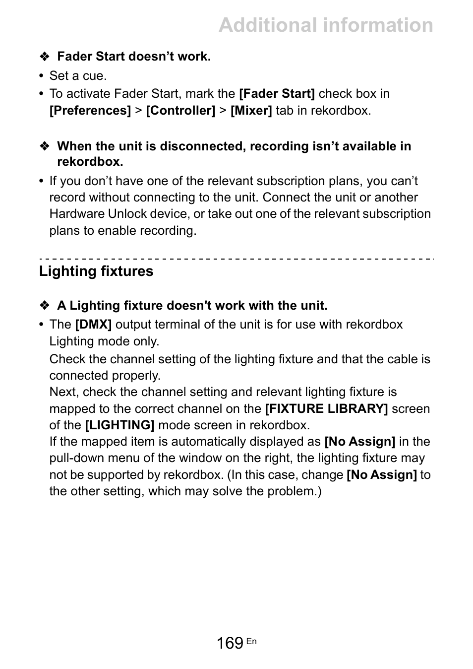 Additional information, Lighting fixtures | Pioneer Dj DDJ-FLX10 4-Channel DJ Controller for rekordbox and Serato DJ Pro (Black) User Manual | Page 169 / 183