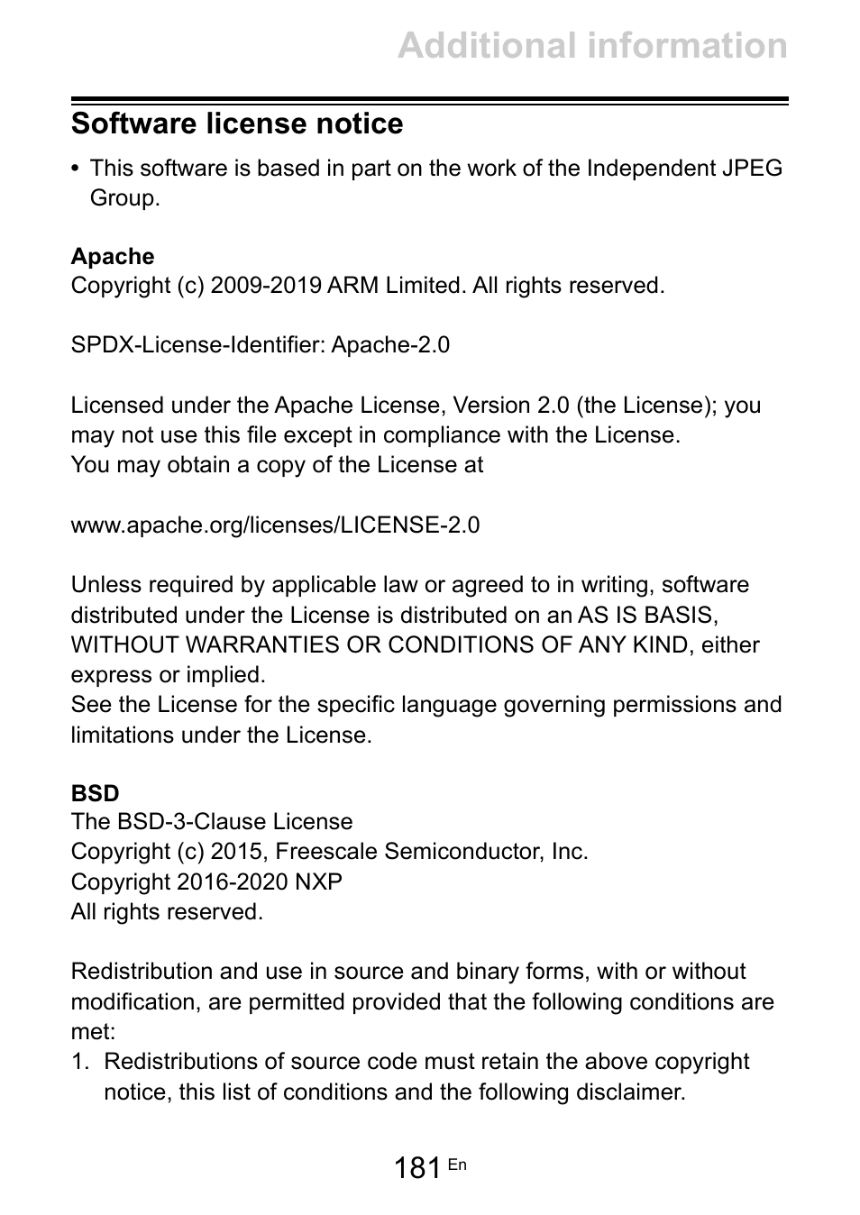 Software license notice, Additional information | Pioneer Dj DDJ-FLX10 4-Channel DJ Controller for rekordbox and Serato DJ Pro (Black) User Manual | Page 181 / 183