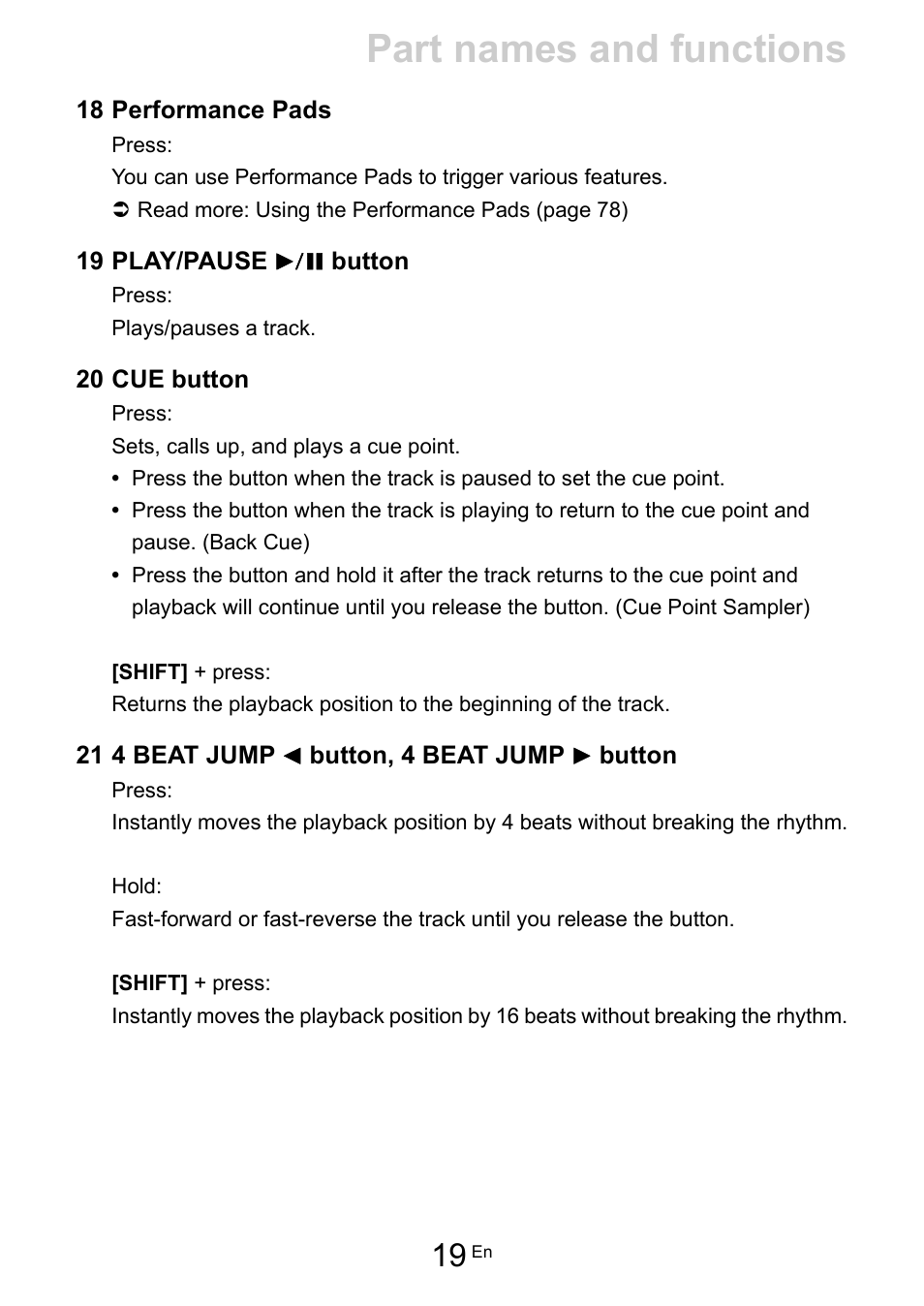 Part names and functions | Pioneer Dj DDJ-FLX10 4-Channel DJ Controller for rekordbox and Serato DJ Pro (Black) User Manual | Page 19 / 183