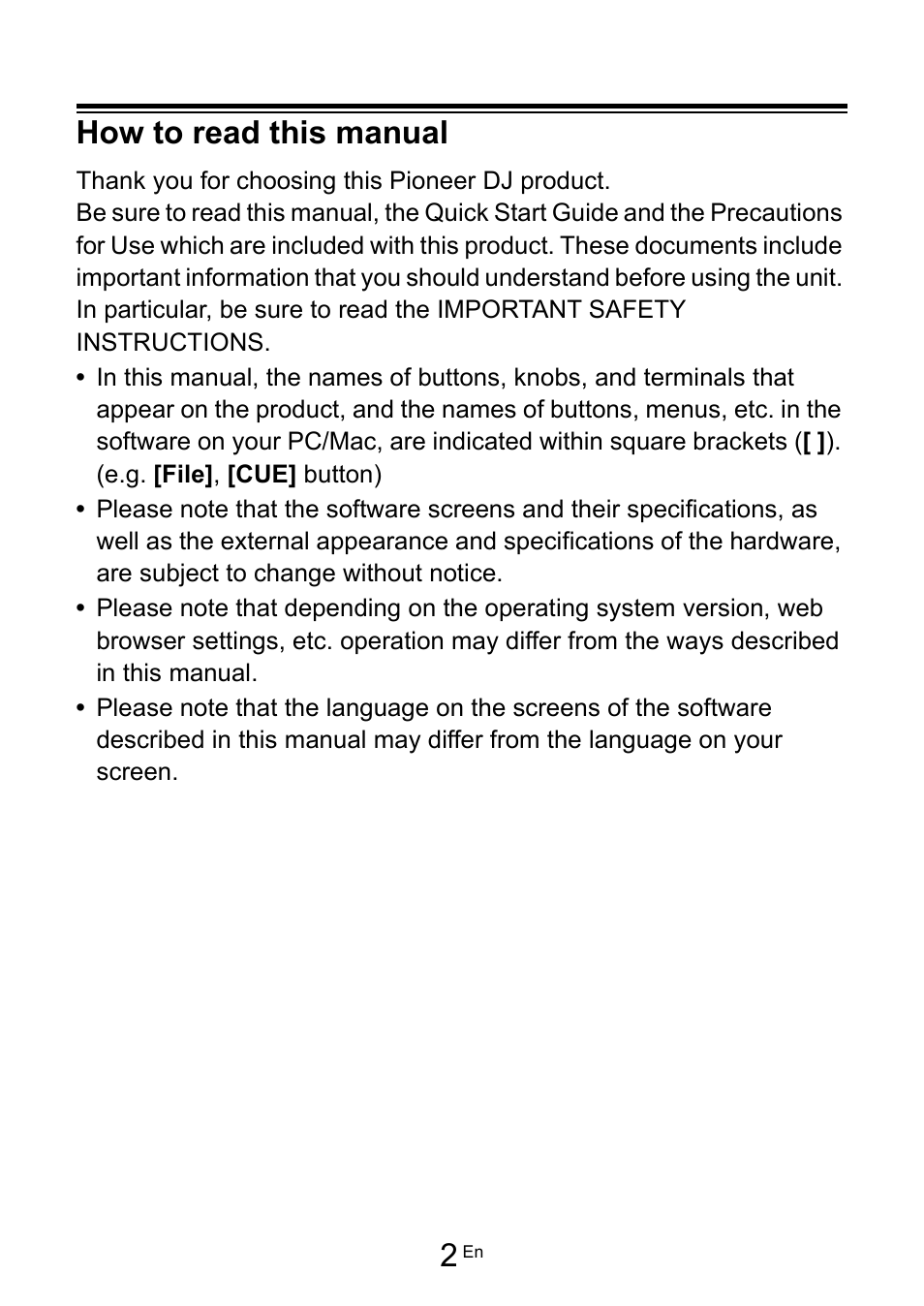 How to read this manual | Pioneer Dj DDJ-FLX10 4-Channel DJ Controller for rekordbox and Serato DJ Pro (Black) User Manual | Page 2 / 183