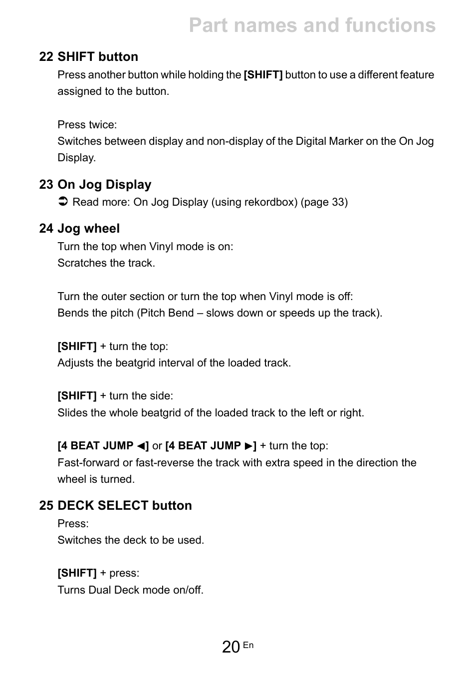 Part names and functions | Pioneer Dj DDJ-FLX10 4-Channel DJ Controller for rekordbox and Serato DJ Pro (Black) User Manual | Page 20 / 183