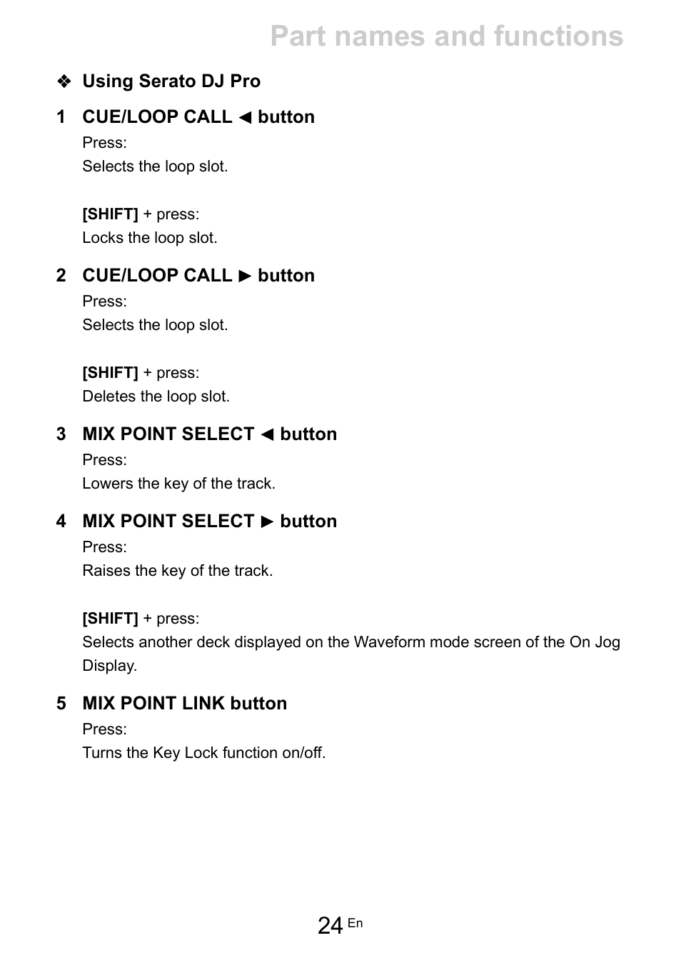 Part names and functions | Pioneer Dj DDJ-FLX10 4-Channel DJ Controller for rekordbox and Serato DJ Pro (Black) User Manual | Page 24 / 183