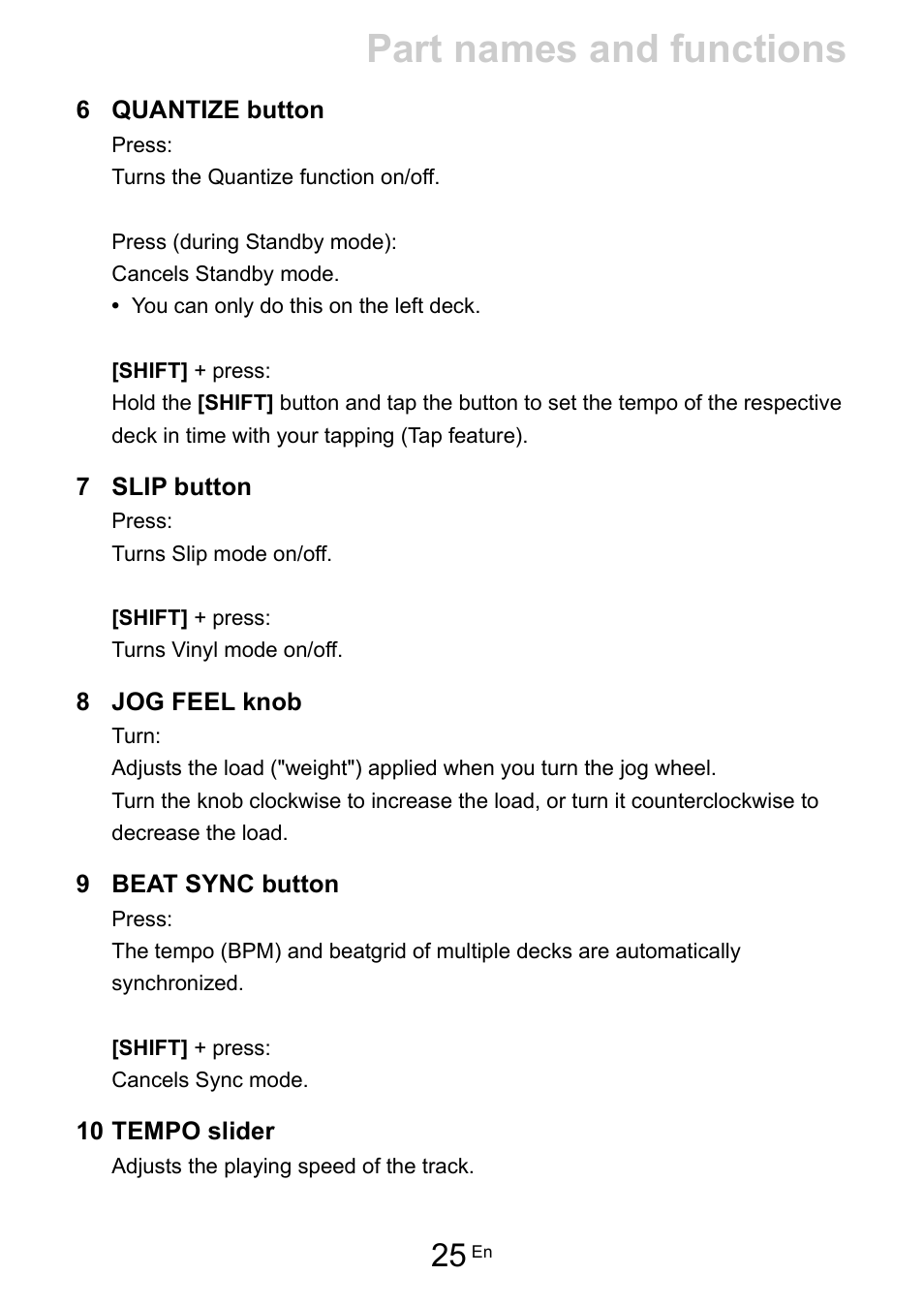 Part names and functions | Pioneer Dj DDJ-FLX10 4-Channel DJ Controller for rekordbox and Serato DJ Pro (Black) User Manual | Page 25 / 183