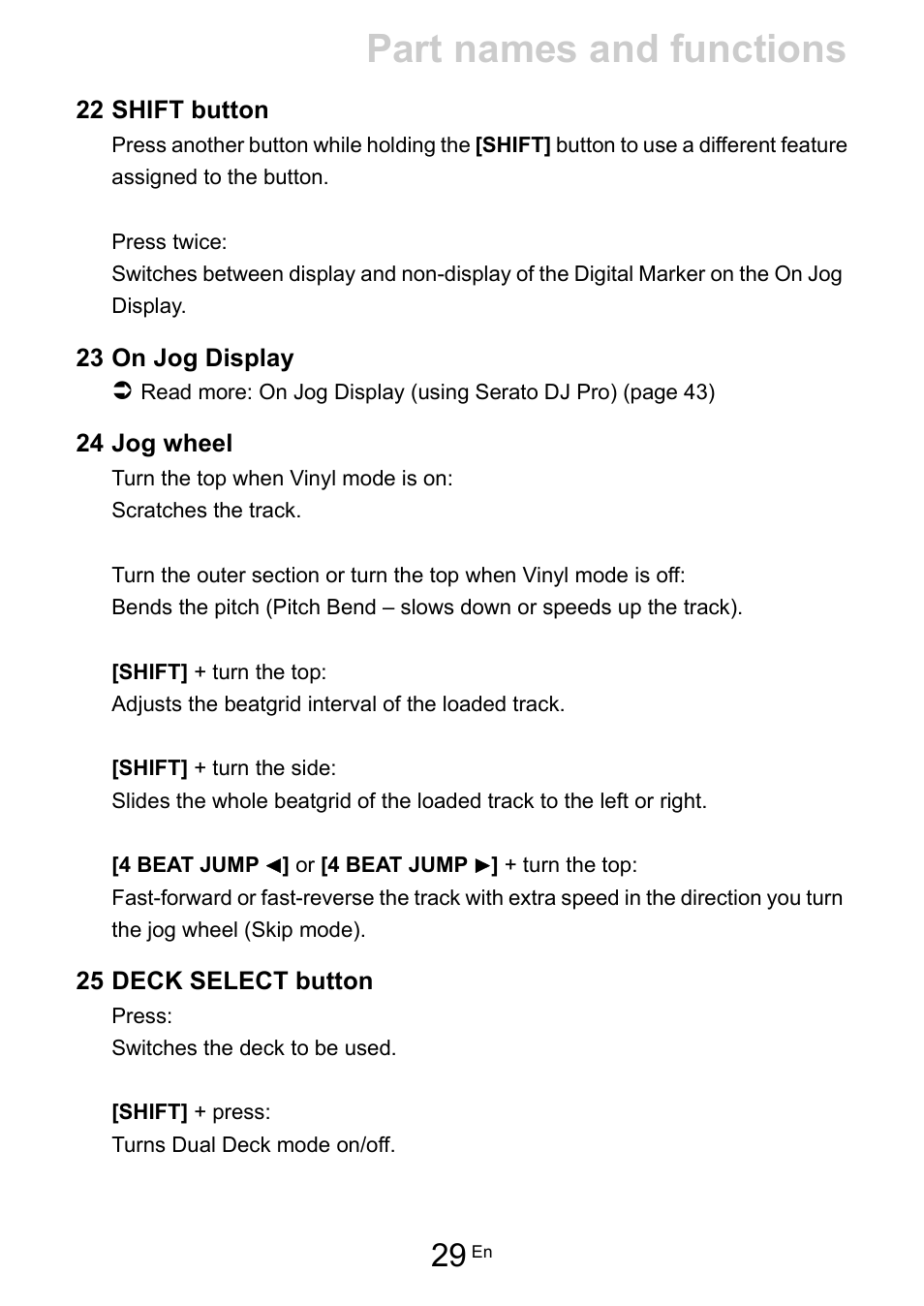 Part names and functions | Pioneer Dj DDJ-FLX10 4-Channel DJ Controller for rekordbox and Serato DJ Pro (Black) User Manual | Page 29 / 183