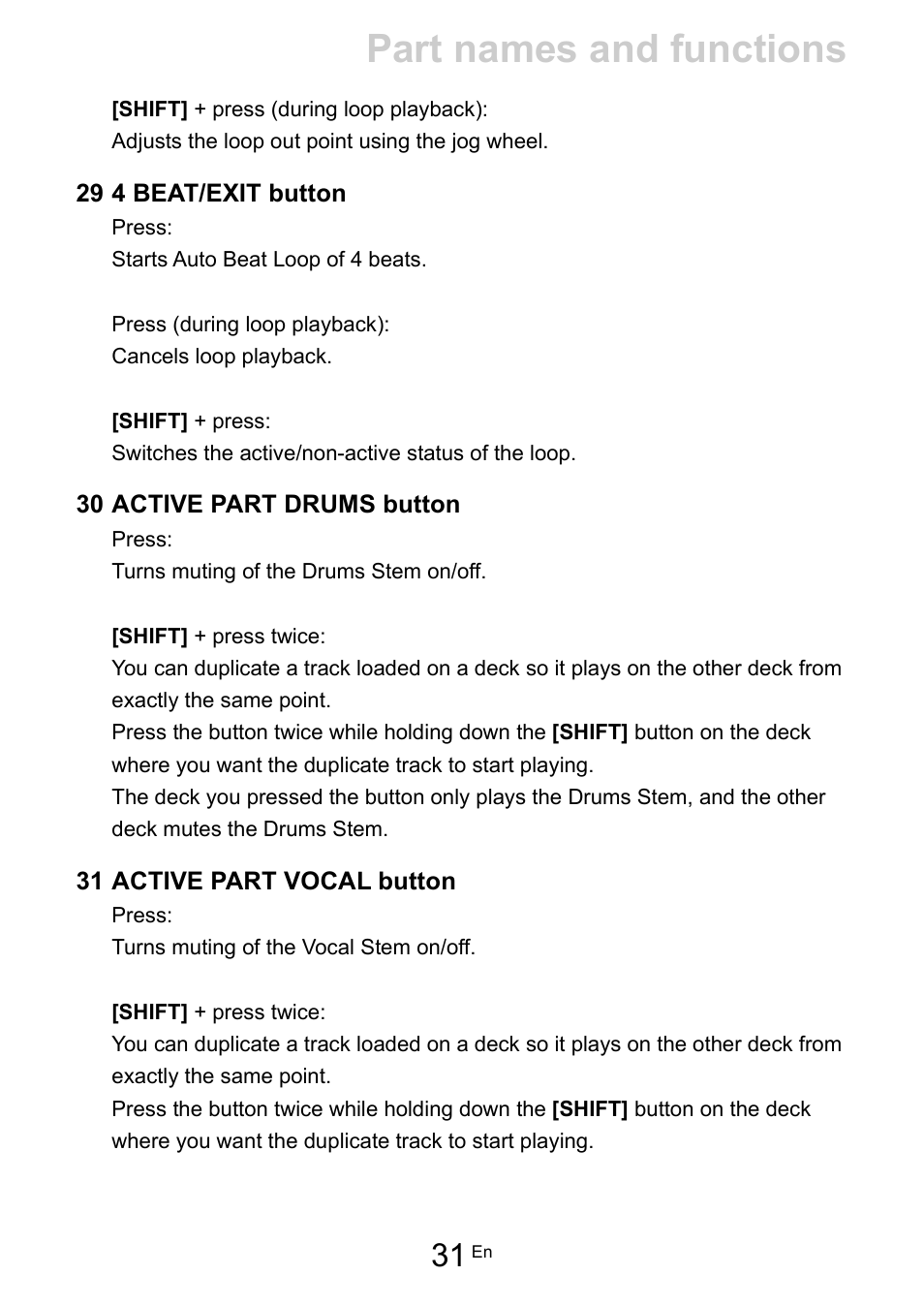 Part names and functions | Pioneer Dj DDJ-FLX10 4-Channel DJ Controller for rekordbox and Serato DJ Pro (Black) User Manual | Page 31 / 183