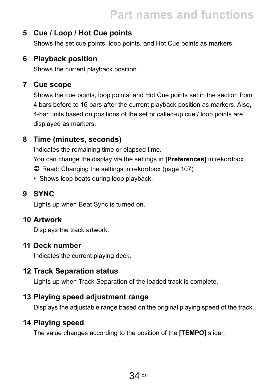 Part names and functions | Pioneer Dj DDJ-FLX10 4-Channel DJ Controller for rekordbox and Serato DJ Pro (Black) User Manual | Page 34 / 183