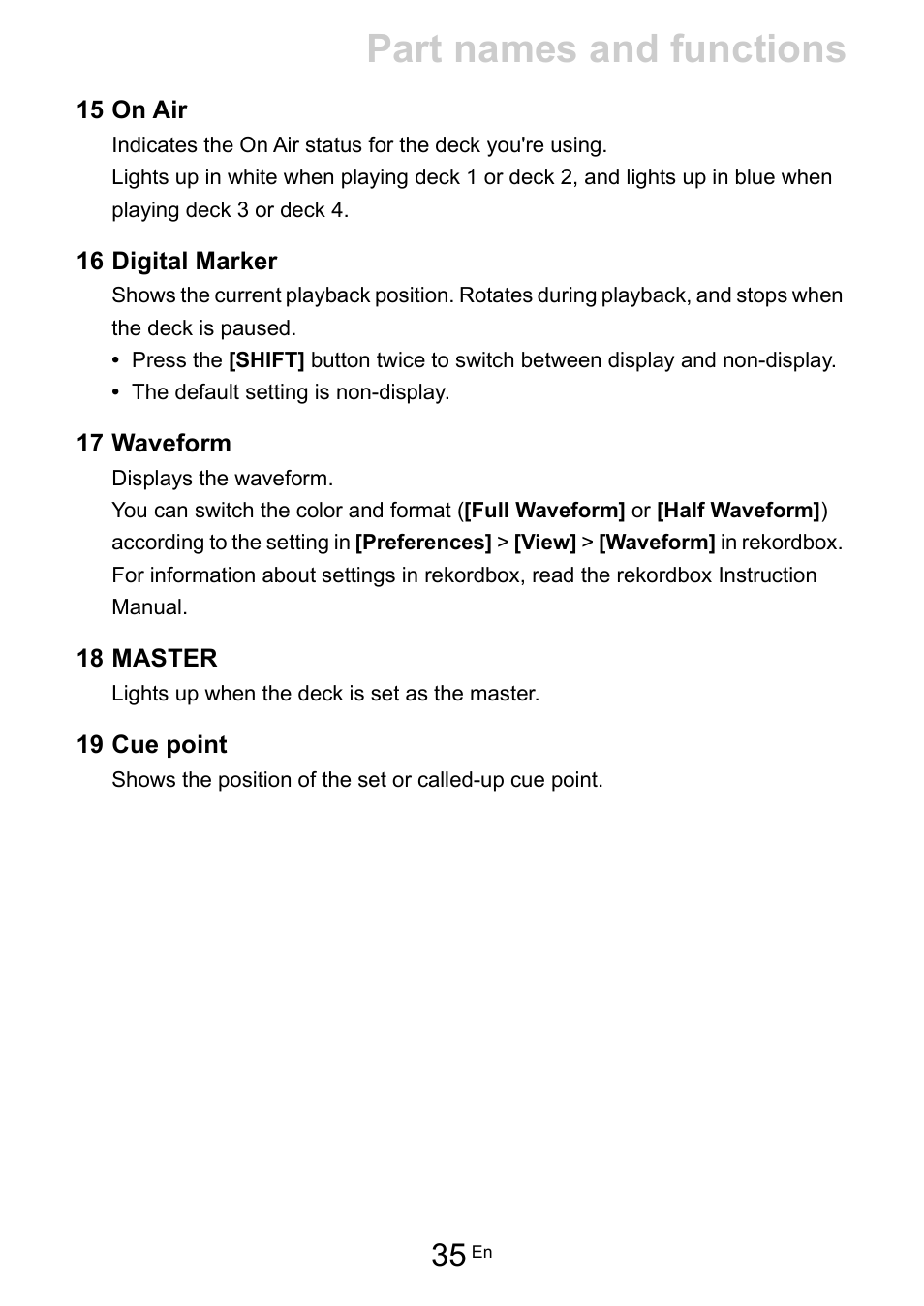 Part names and functions | Pioneer Dj DDJ-FLX10 4-Channel DJ Controller for rekordbox and Serato DJ Pro (Black) User Manual | Page 35 / 183