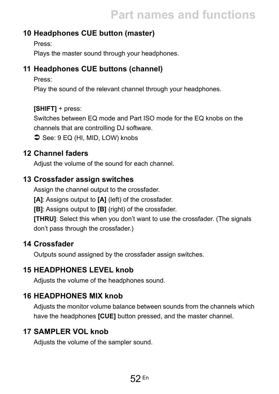 Part names and functions | Pioneer Dj DDJ-FLX10 4-Channel DJ Controller for rekordbox and Serato DJ Pro (Black) User Manual | Page 52 / 183