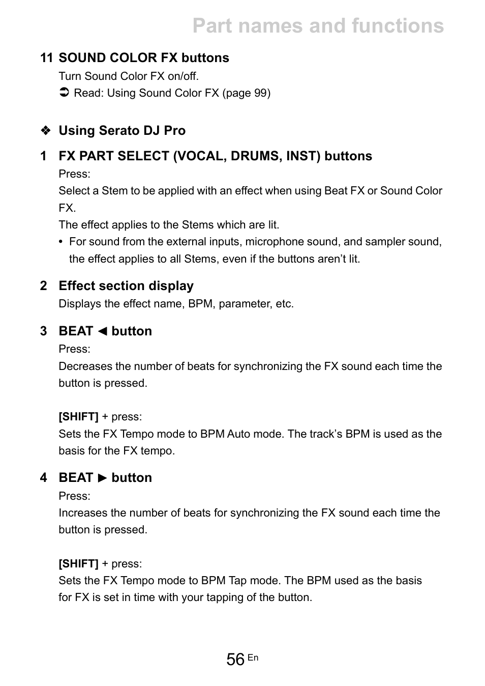 Part names and functions | Pioneer Dj DDJ-FLX10 4-Channel DJ Controller for rekordbox and Serato DJ Pro (Black) User Manual | Page 56 / 183