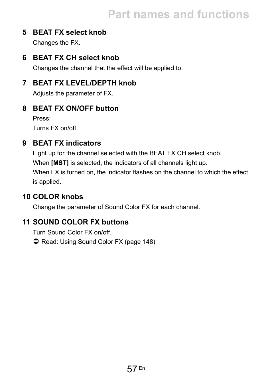 Part names and functions | Pioneer Dj DDJ-FLX10 4-Channel DJ Controller for rekordbox and Serato DJ Pro (Black) User Manual | Page 57 / 183