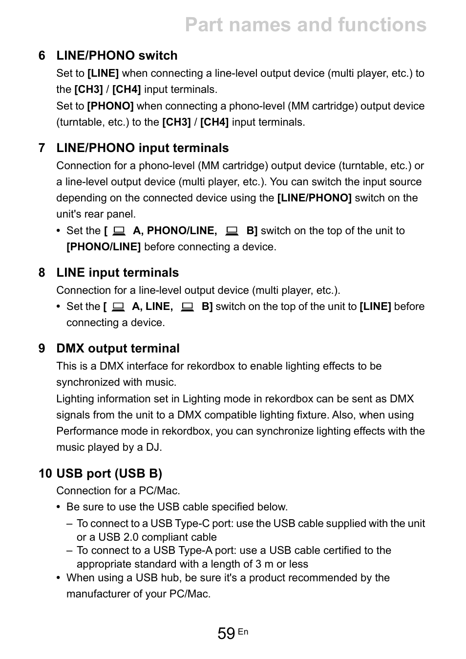 Part names and functions | Pioneer Dj DDJ-FLX10 4-Channel DJ Controller for rekordbox and Serato DJ Pro (Black) User Manual | Page 59 / 183