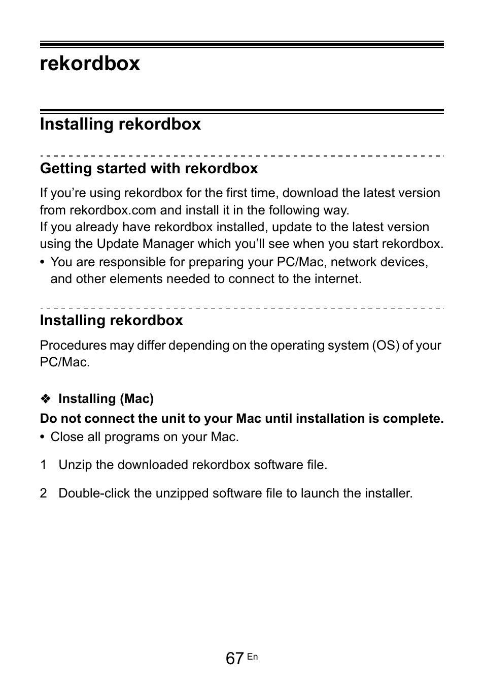 Rekordbox, Installing rekordbox | Pioneer Dj DDJ-FLX10 4-Channel DJ Controller for rekordbox and Serato DJ Pro (Black) User Manual | Page 67 / 183