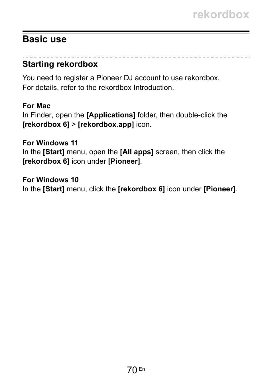 Basic use, Rekordbox | Pioneer Dj DDJ-FLX10 4-Channel DJ Controller for rekordbox and Serato DJ Pro (Black) User Manual | Page 70 / 183