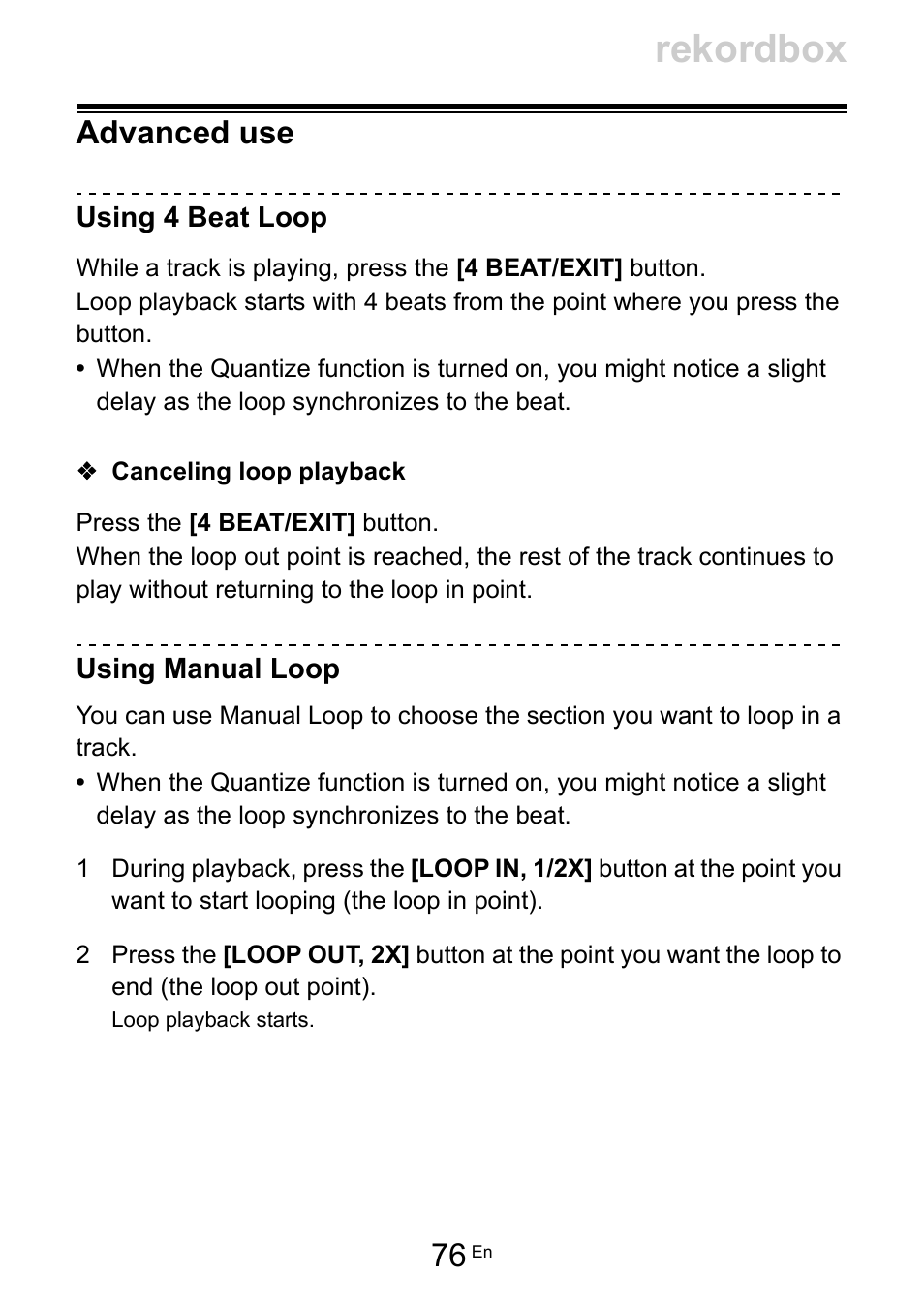 Advanced use, Rekordbox | Pioneer Dj DDJ-FLX10 4-Channel DJ Controller for rekordbox and Serato DJ Pro (Black) User Manual | Page 76 / 183