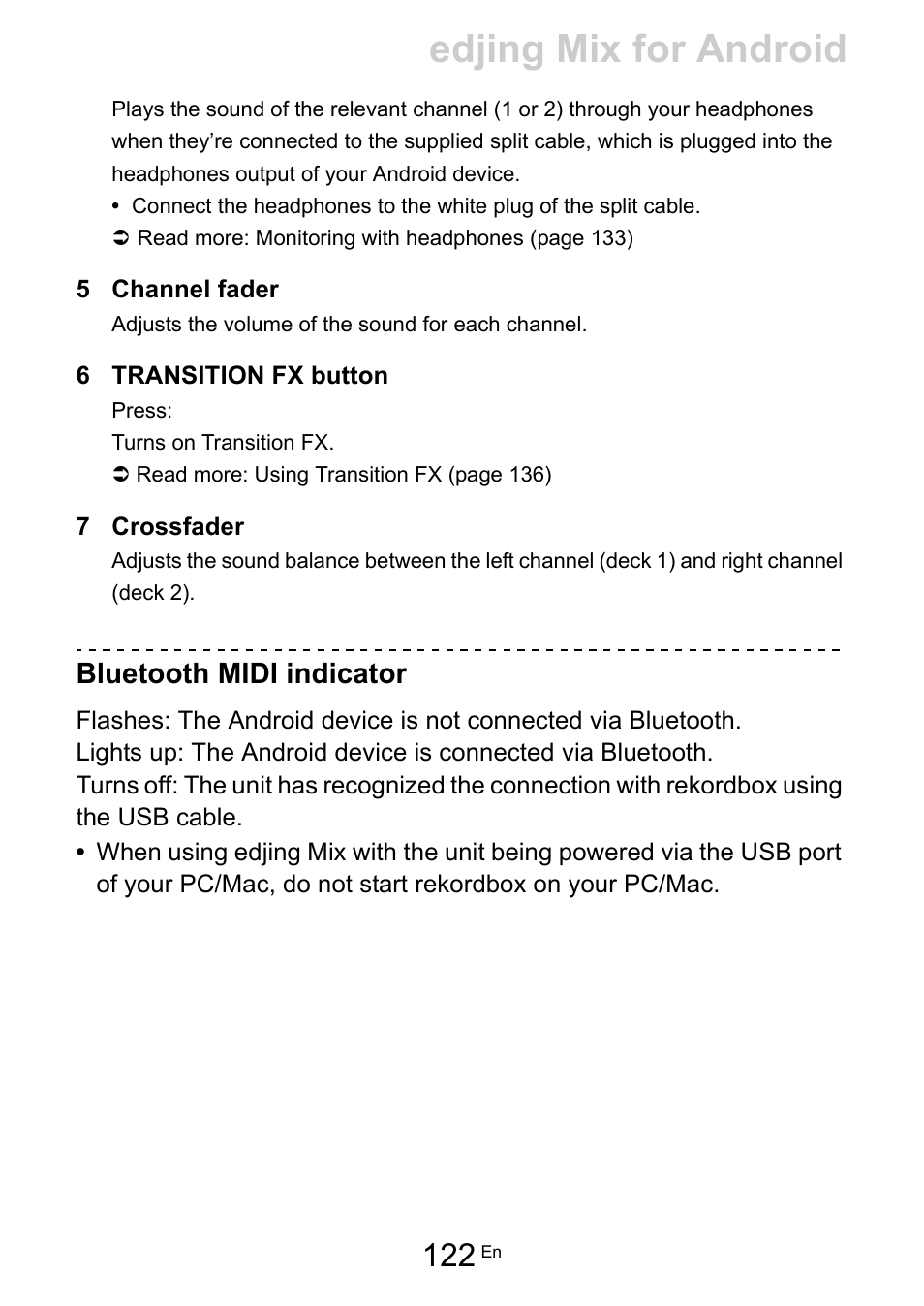 Edjing mix for android, Bluetooth midi indicator | Pioneer Dj DDJ-200 SmDJ Controller for WeDJ and rekordbox User Manual | Page 122 / 181