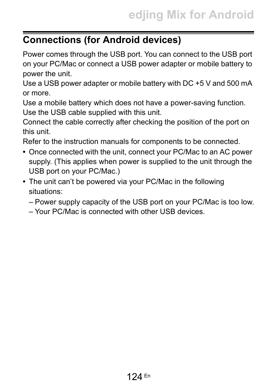 Connections (for android devices), Edjing mix for android | Pioneer Dj DDJ-200 SmDJ Controller for WeDJ and rekordbox User Manual | Page 124 / 181