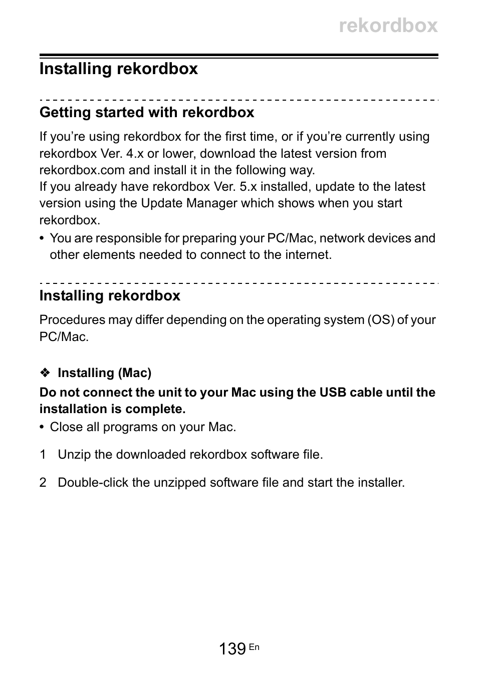 Installing rekordbox, Rekordbox | Pioneer Dj DDJ-200 SmDJ Controller for WeDJ and rekordbox User Manual | Page 139 / 181