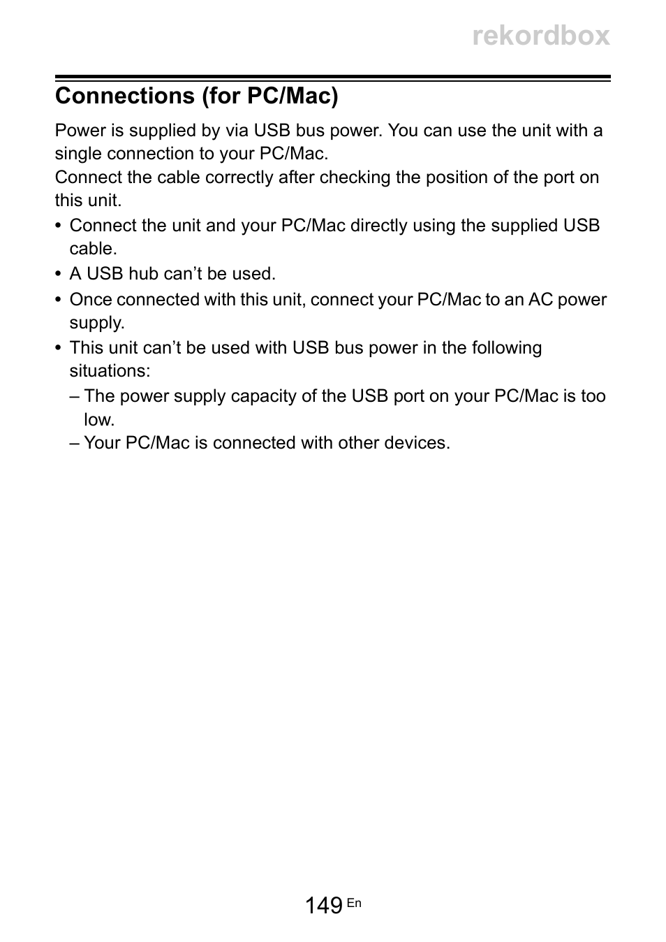 Connections (for pc/mac), Rekordbox | Pioneer Dj DDJ-200 SmDJ Controller for WeDJ and rekordbox User Manual | Page 149 / 181