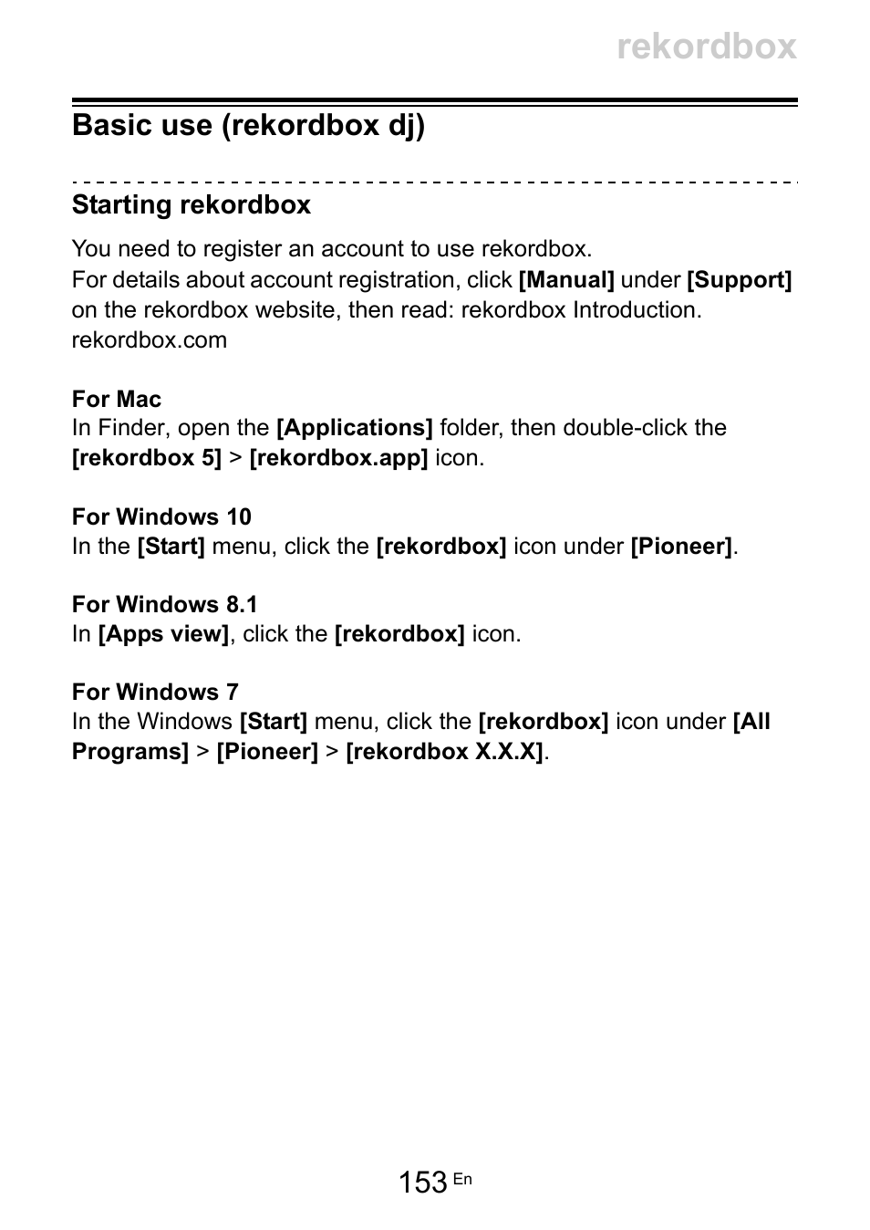 Basic use (rekordbox dj), Rekordbox | Pioneer Dj DDJ-200 SmDJ Controller for WeDJ and rekordbox User Manual | Page 153 / 181