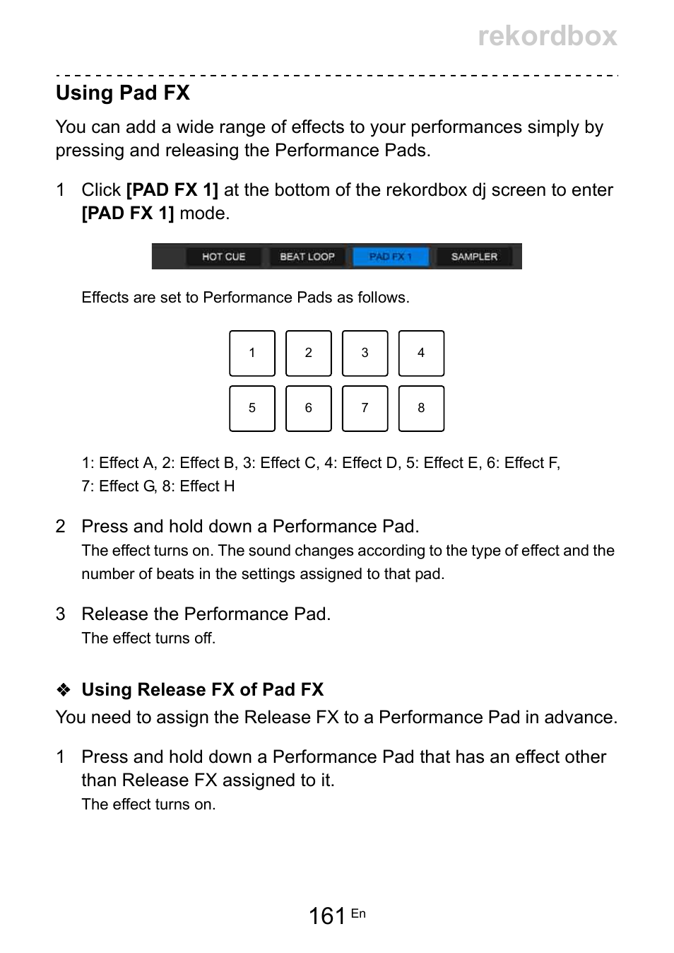 Rekordbox, Using pad fx | Pioneer Dj DDJ-200 SmDJ Controller for WeDJ and rekordbox User Manual | Page 161 / 181