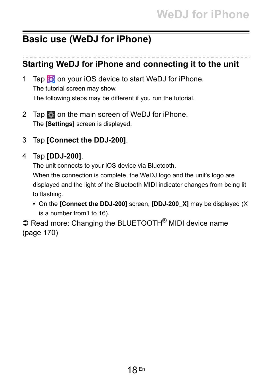 Basic use (wedj for iphone), Wedj for iphone | Pioneer Dj DDJ-200 SmDJ Controller for WeDJ and rekordbox User Manual | Page 18 / 181