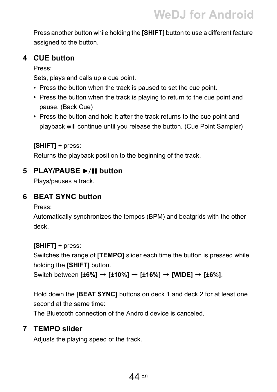 Wedj for android | Pioneer Dj DDJ-200 SmDJ Controller for WeDJ and rekordbox User Manual | Page 44 / 181