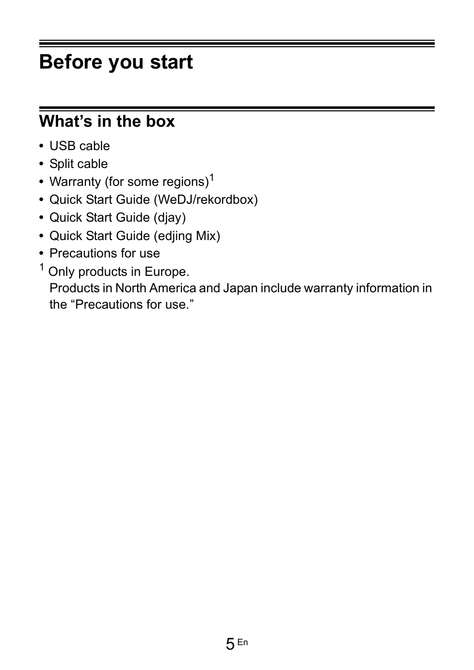 Before you start, What’s in the box | Pioneer Dj DDJ-200 SmDJ Controller for WeDJ and rekordbox User Manual | Page 5 / 181