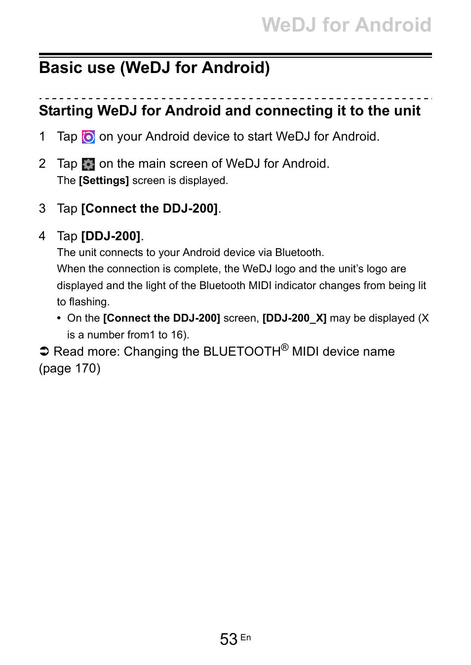 Basic use (wedj for android), Wedj for android | Pioneer Dj DDJ-200 SmDJ Controller for WeDJ and rekordbox User Manual | Page 53 / 181