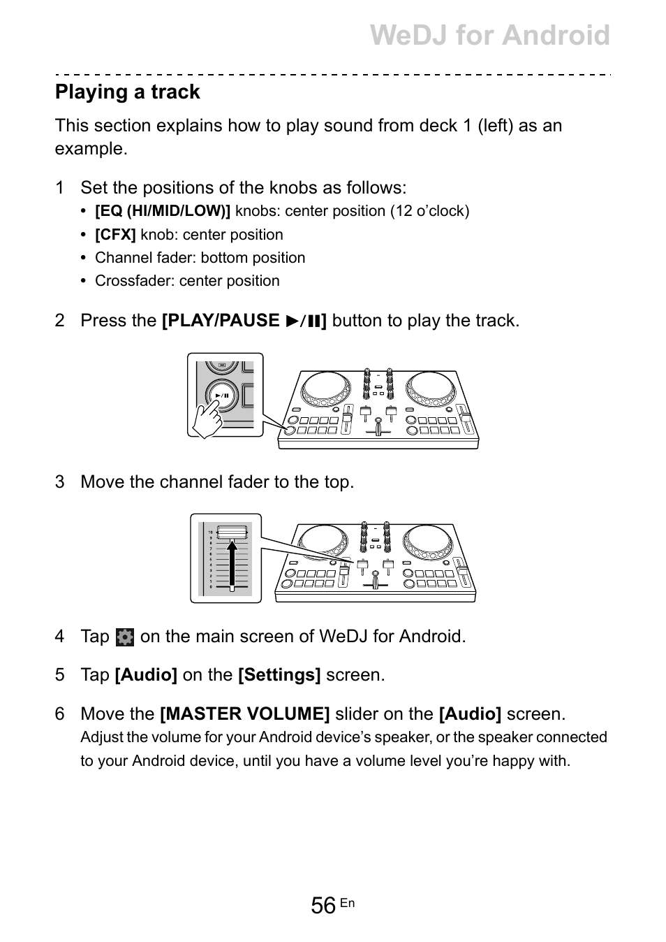 Wedj for android, Playing a track | Pioneer Dj DDJ-200 SmDJ Controller for WeDJ and rekordbox User Manual | Page 56 / 181